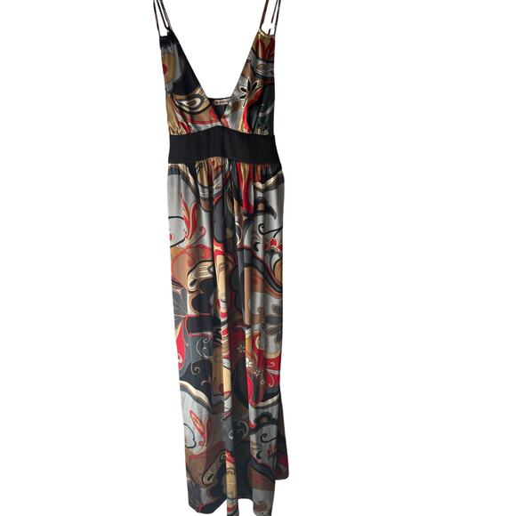 Forever Y2k Size Medium Retro Black Red Satin Going Out Maxi‎ Dress - Picture 1 of 7